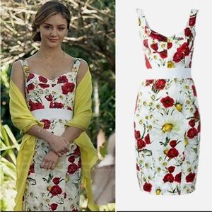 Dolce & Gabbana Poppy Floral Dress Bustier Midi Dress